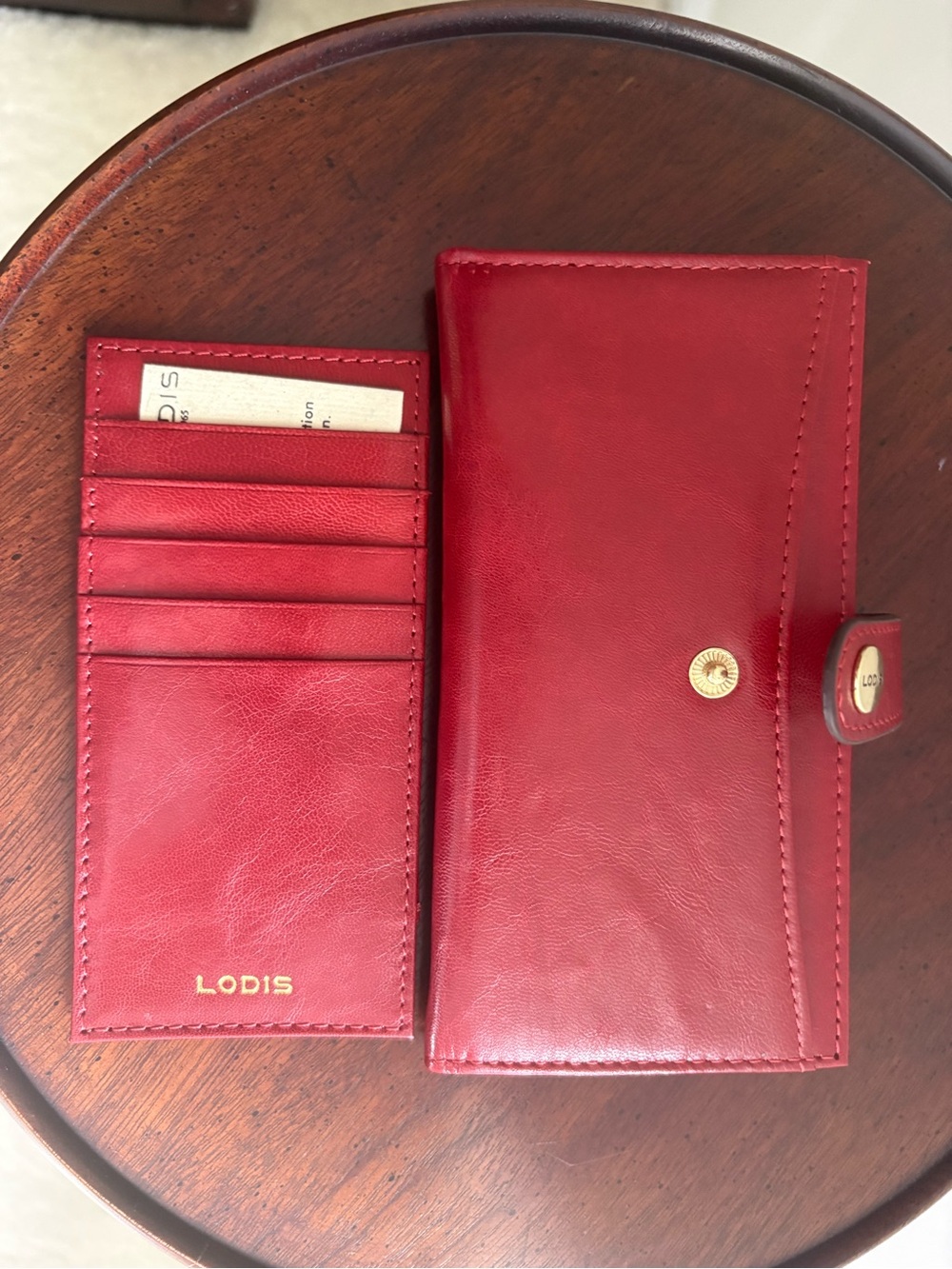 Lodis Luxury Smooth Red Leather Continental Wallet & Removable Card Case Set - Picture 13 of 16